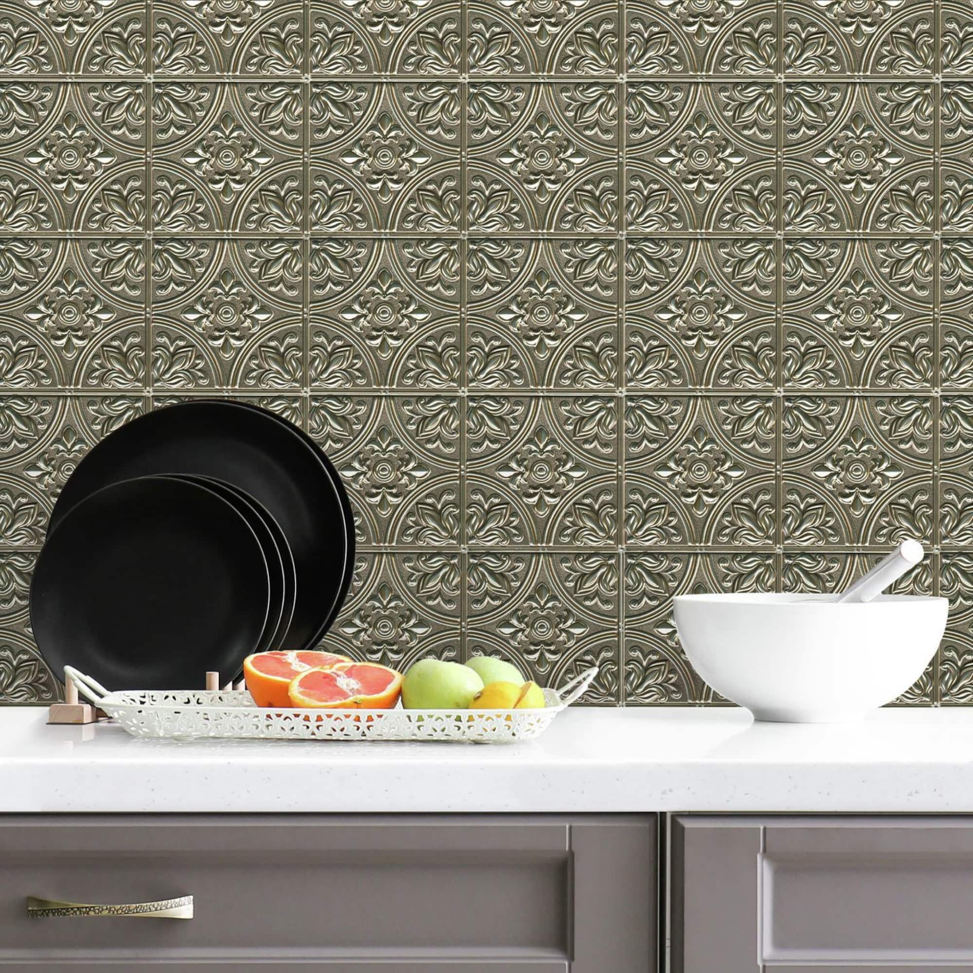 Gold Tin Peel & Stick Tile Backsplash StickTiles